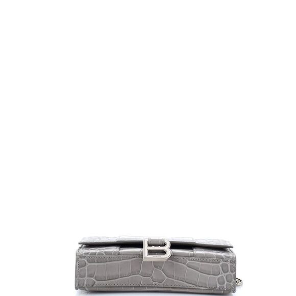 Balenciaga Hourglass Chain Wallet Crocodile Embossed Leather Gray - Picture 4 of 7